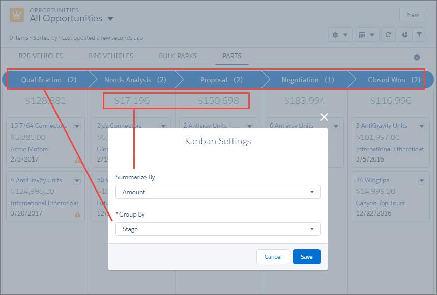 Organize Your Data Configure the Kanban View Select the fields on which to create columns and summaries in the Kanban view.