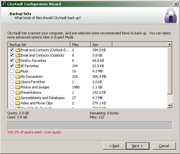 Figure 5: Backup Sets 1. You can also edit the backup sets from this screen or create your own. Right-click in the Backup Set window, then select the function you want to perform.