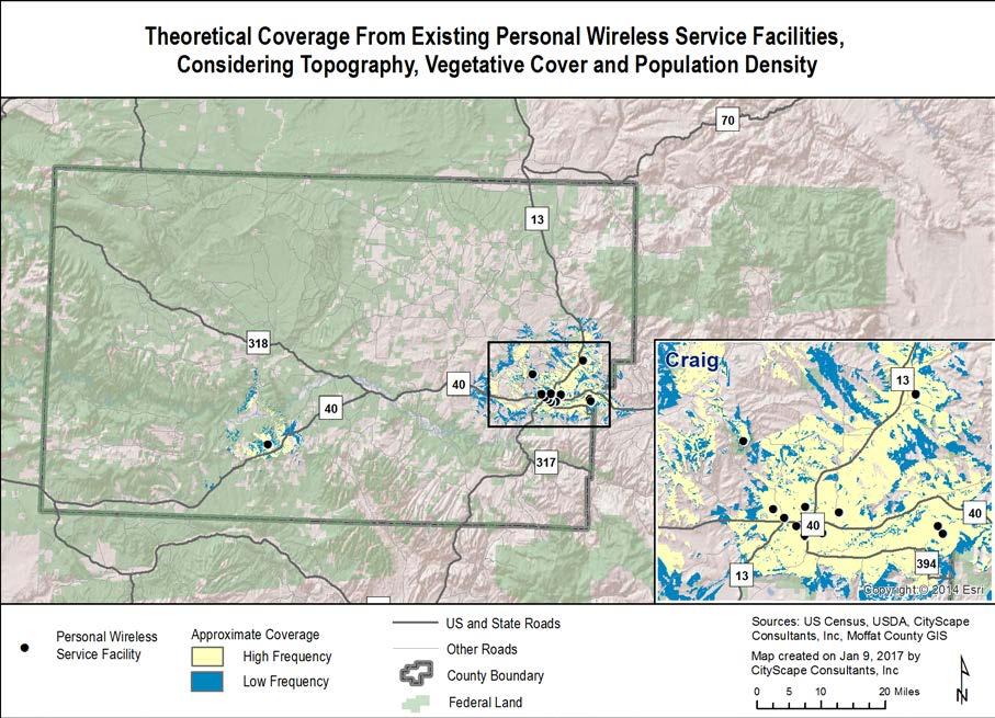 Figure 2: Theoretical Coverage from Identified 14 PWSF Locations Only Four towers have been identified with equipment belonging to a local fixed wireless broadband service provider, Zirkel Wireless.