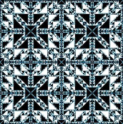 Figure 8 shows the region filled with randomly placed black and white trianles on a blue background Figure 9 shows a pattern in which the horizontal and vertical mirrors interchange two