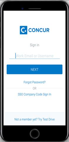 5. Login to Concur via mobile device, using your Concur Username as seen in the initial mobile registration page and use the PIN you have set as your password 6.