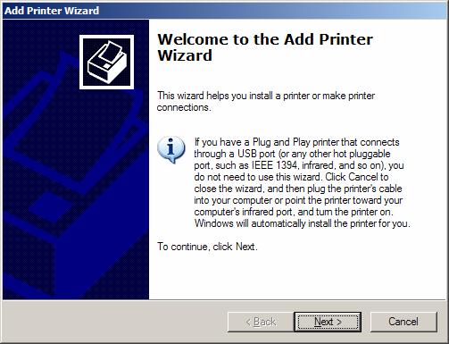 Chapter 14 Lab/Student The Add Printer Wizard window appears.