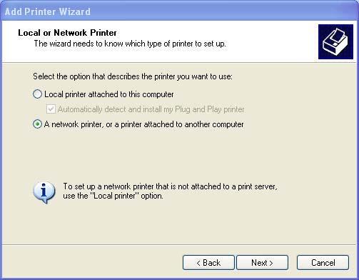 Chapter 15 Lab/Student The Local or Network Printer of the Add Printer Wizard window