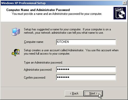On the Computer Name and Administrator Password screen, type the computer name provided by your