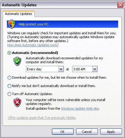 Step 9 The Automatic Updates dialog box appears.