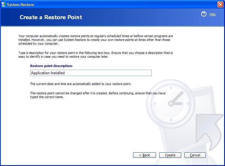 Chapter 5 - Lab/Student Step 2 In the Restore point description field, type Application Installed.