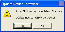 Press Read Device EPHost Version Note: If the Ardac Elite EP does not have latest version of the Ardac Elite EP firmware installed the