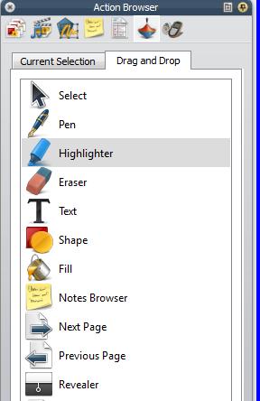 You can also program buttons to turn on any tool like the highlighter, ruler, compass, etc. Lets begin with a simple button that will turn pages. 1.Click on the resource browser 2.