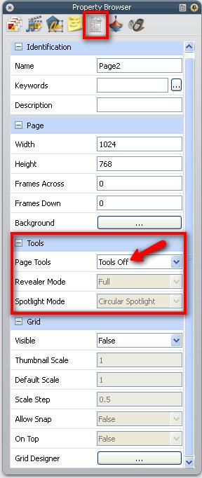 PAGE 20 PAGE 41 Preset Spotlight / Revealer When creating flipcharts, you may want to preset the Revealer or the Spotlight Tool to turn on automatically when you turn to that page. 1.