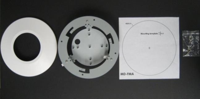 Flush Mount Adapter (MD-FMA) Installation Instructions (Sold Separately) Inside the box: A. white trim ring B. Flush mount adapter C. Mounting template D.