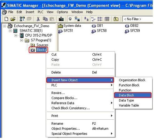 Chapter 4 - STEP 7 setup 4. Create a data block for the data to be sent to the ControlLogix PLC (1 byte). a. Go back to the project window and add a new data block.