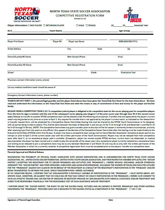 ii. NTSSA/USYS Competitive Registration Form- (must not be signed prior to July 1 st ) iii. Birth certificate- Born IN the United States 1.