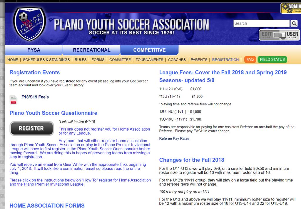 3. You must enter your team into the PYSA Questionnaire F18/S19. The link can be found on the PYSA website at www.pysa.org, click on Competitive and then Registration.