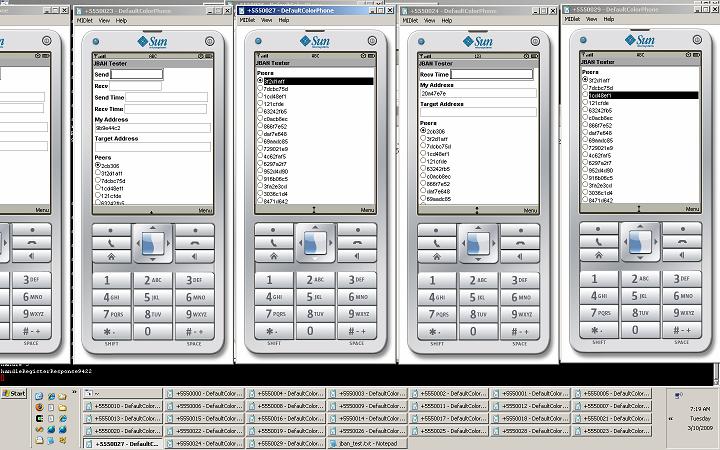 Figure 5-2: Running 30 emulator instances to simulate The experiment is performed with the following steps: Start the first device Start all the other devices one by one and for each device record