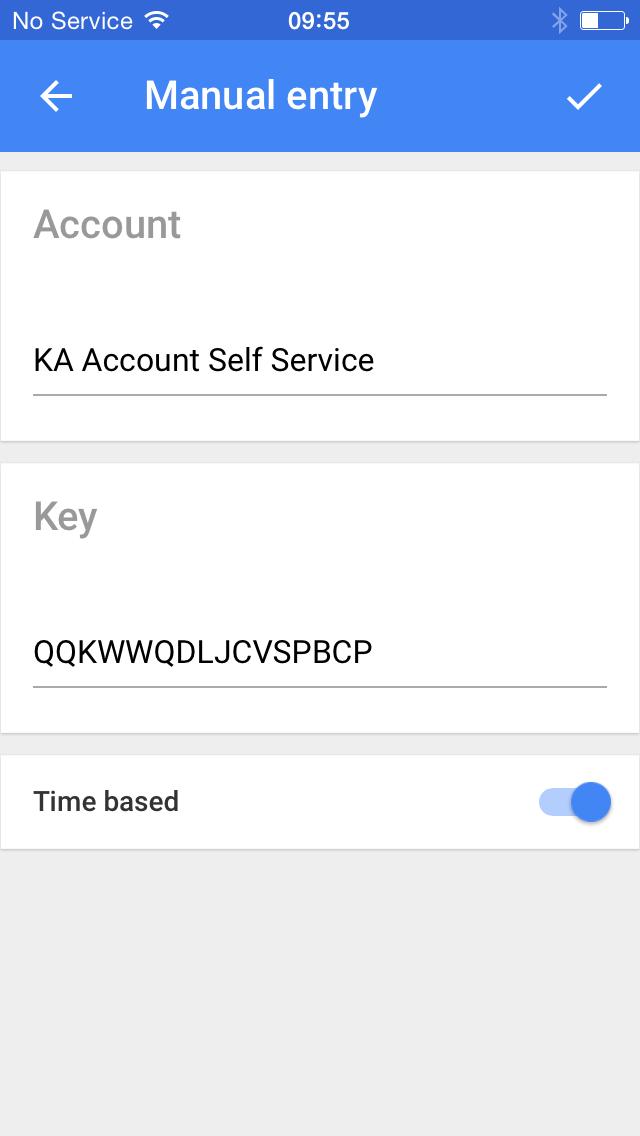 Google authenticator app Click Manual entry