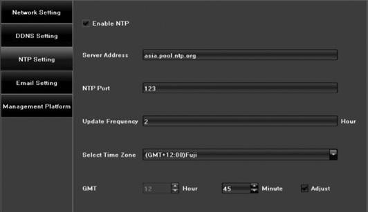 4.3.3 NTP Setting 4.3.4 Email Settings Set up parameters so the DVR can send status messages about motion detection or other events through email notifications.