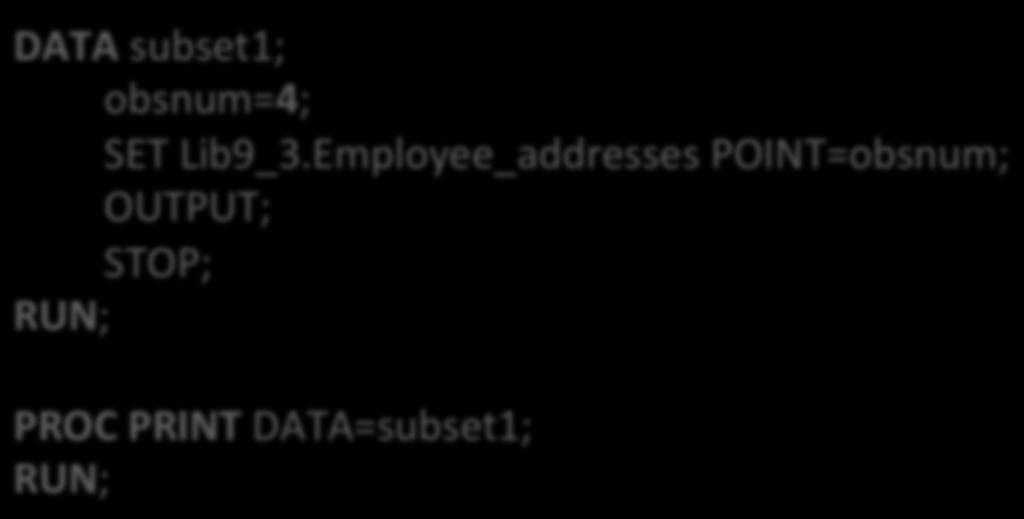 The OUTPUT statement The DATA step writes observa)on to output by default.