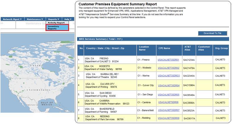 4.4. Reports The key report to view all managed assets in an agency s network is the Customer Premises Equipment Summary Report.