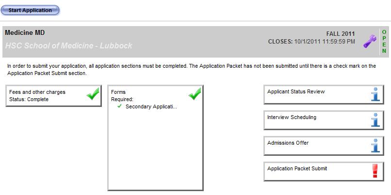 Below is an example of the forms module. Once all required forms are completed and saved, there will be a green check mark in the forms module on the applications screen.