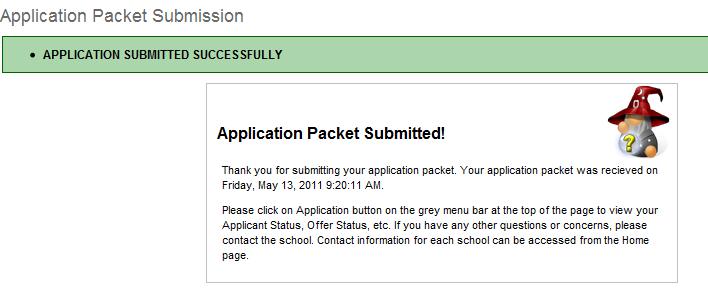 MERLIN Documentation: Applicant Interface 21 The applicant will then get a confirmation screen letting them know that the submit process was successful.
