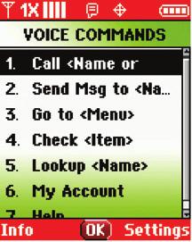 Clearly speak a command from the list: (1) Call <Name or Number> dial a phone number by speaking the digits or contact name.