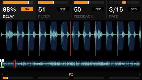 Using Your D2 Getting Advanced Adding FX 6. Press FX button 1 to activate the Delay. You will hear a delayed signal being added to the playing track.