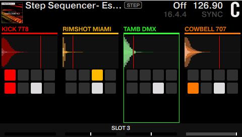 Using Your D2 Getting Advanced Using Step Sequencer Mode on Remix Decks 1 2 6 5 4 3 Overview of Step Sequencer Mode in the display.