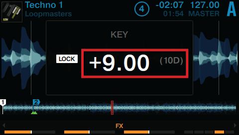 Using Your D2 Getting Started Using Keylock 2. Press the Deck's BROWSE encoder to enable Keylock on the track. LOCK is now lit in white. 3.