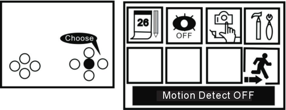 (4) Press OK again to enter motion detect off status Motion Detection ON/OFF (1) Press MENU to enter system main menu. Exit Setup (1) Press LEFT/RIGHT to exit option and then press OK.