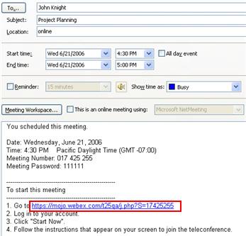 Chapter 5: Starting a Meeting Starting a scheduled meeting from Microsoft Outlook To start a meeting from an Outlook meeting item: In your Microsoft Outlook calendar, open the meeting item, and then