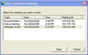 Chapter 5: Starting a Meeting To start a scheduled meeting from the WebEx menu in Outlook: 1 In Microsoft Outlook, click WebEx. 2 On the menu that appears, choose Start a Scheduled Meeting.