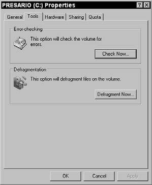 In the resulting Check Disk dialog box (see Figure 13-6), choose the option you want to use: Automatically Fix File System Errors: Note you have to have closed all files in order to run this option.