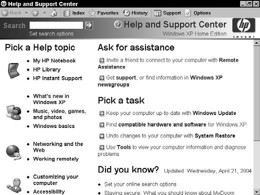 Click a Help Topic link in the Pick a Help Topic column to display the next level of options.