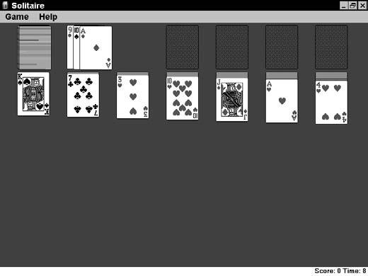 Chapter 16: Playing Games in Windows Play Solitaire 1. Choose Start All Programs Games Solitaire. 2. In the resulting Solitaire window (see Figure 16-1), click a card and drag it to another deck.