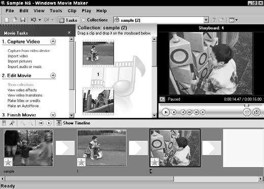 Click a movie clip and drag it to a box on the Storyboard, shown in Figure 18-5.