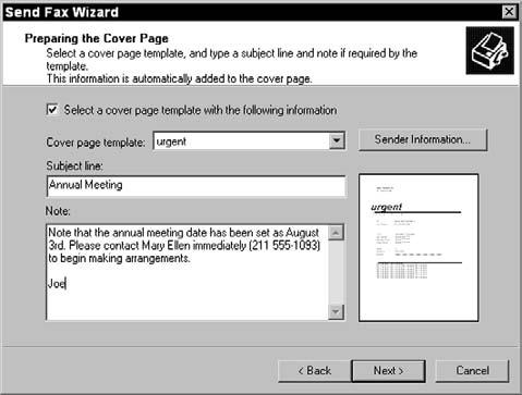 Chapter 19: Working Remotely Send a Document as a Fax 1. With the document open in an application, such as Word or Excel, choose File Print. 2.