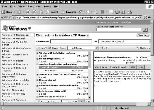 Visit a Windows XP Newsgroup Visit a Windows XP Newsgroup 1. From the main Help and Support Center window, click the Windows Basics link. 2.
