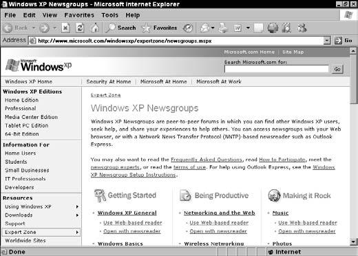 In the Getting Started area of the Windows XP Newsgroups window (see Figure 26-3), click the Use Web- Based Reader link under the Windows XP General section. 5.