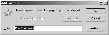 In the dialog box that appears, enter a name to be displayed in the Favorites list for the file or folder, and then click OK (see Figure 2-16). 4.