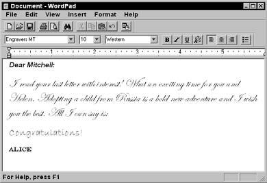 Chapter 3: Using Built-In Windows Applications Create a Formatted Document in WordPad 1. Choose Start All Programs Accessories WordPad to open the WordPad window. 2. Enter text in the blank document.