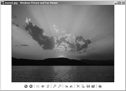 In the resulting Windows Picture and Fax Viewer, shown in Figure 3-8, you can use the tools at the bottom to do any of the following: The Next Image and Previous Image icons move to a previous or