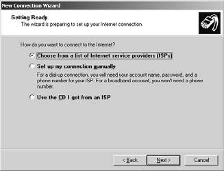 Chapter 4: Accessing the Internet Set Up a New ISP Internet Connection 1. Choose Start My Network Places. 2. In the resulting window, click the View Network Connections link. 3.