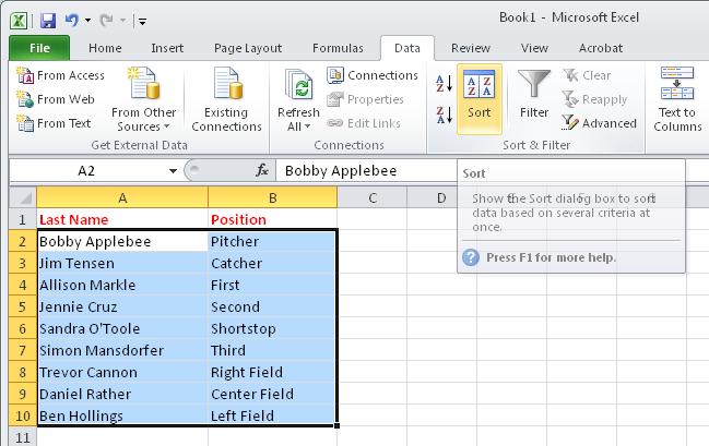 If you select a single cell in the table and then initiate the sort from the Data tab (Sort & Filter group), instead of the Sort Data/Filter button on the Home tab, Excel will highlight its