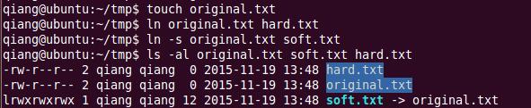 Hard link and soft (symbolic) link We have created a file original.txt, and a hard link named hard.txt, and a symbolic link named soft.
