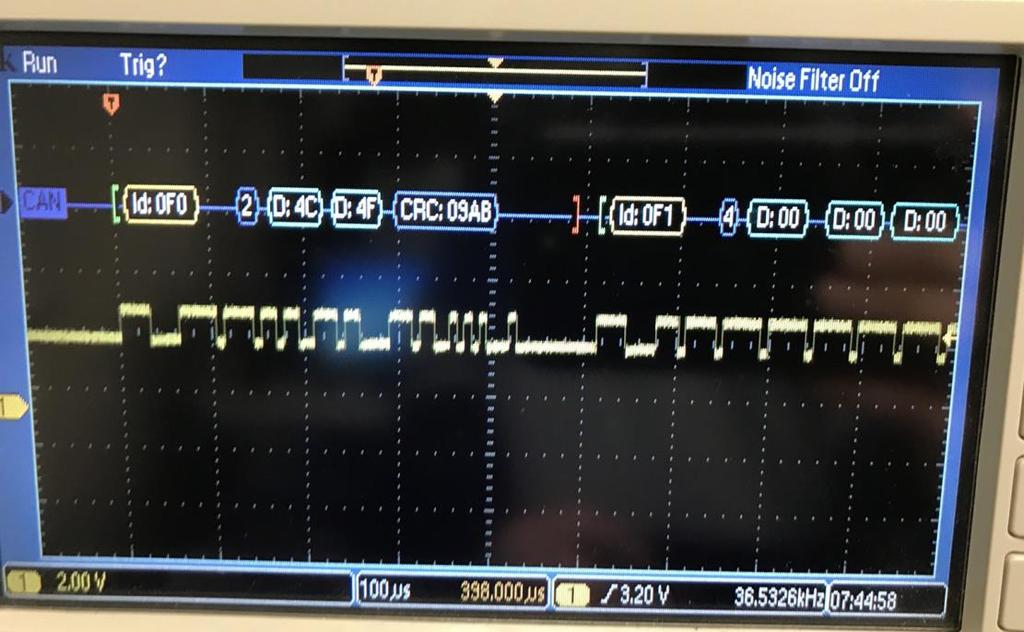 Cooling System - CAN Bus Interface Oscilloscope displaying 2 types of