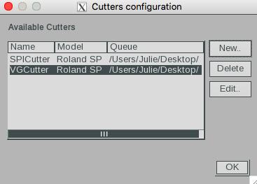 6. In the Cutters Configuration window click OK to