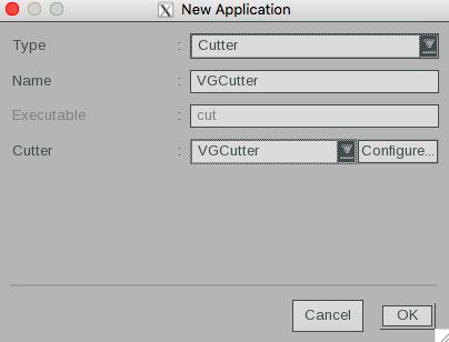 In the New Application window make sure the cutter you