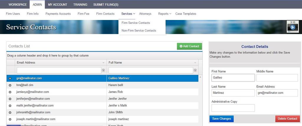 Service Contacts There are two features available when you click the drop-down arrow for Service Contacts page (Figure 2-16): Figure 2-16, Firm Service Contacts and Non-Firm Service Contacts Firm