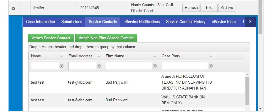 A B C E F Figure 6-1, efiling Submission Service Contacts Page They click the Add Service Contacts button (Figure 6-1, C) to do so. a.