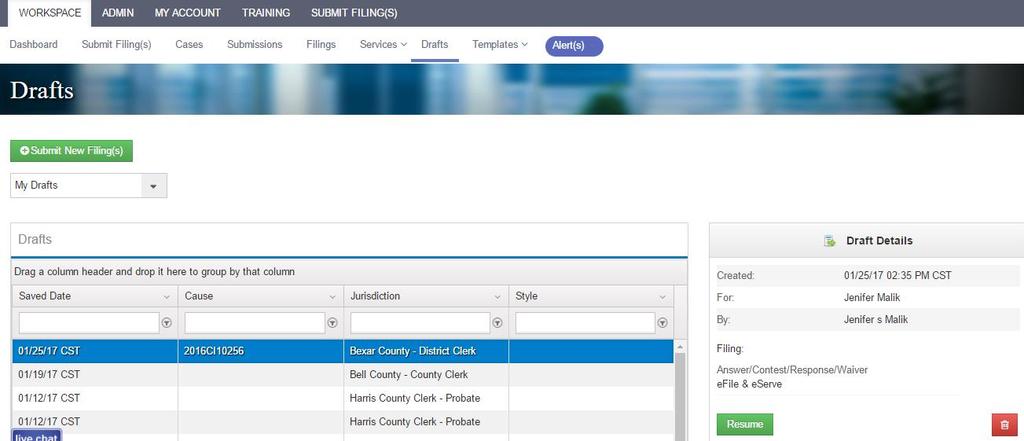 eservice Search - Use this feature to determine if counsel is on the efiling Manager Public Service Contact List, enabling you to know in advance of an efiling whether you will be able to add him/her